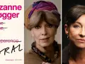 Bokomslag för Suzanne Brøggers "Crème fraîche, ja, Transparence" bredvid porträtt av henne.