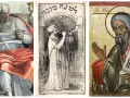Tre gestalter med skriftrullar, en symbol för hellenismens betydelse och dess inflytande på olika kulturer och religioner.