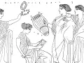 Kvinnor samlas kring en lyra och en skrivtavla, en scen som påminner om Sapfo fragment 31. En kvinna spelar lyra, en annan skriver, medan en tredje håller upp en krans.