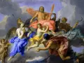 Gudarnas samling på moln, där vem är Zeus, himlens kung, sitter majestätiskt med sin örn och blixt.