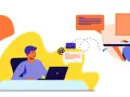 Illustration visar hur folk kommunicerar digitalt, från sociala medier till samtal. Det är en visuell representation av hur slang i svenska språket sprids online.