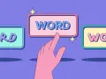 En hand pekar på en av tre rutor med ordet "WORD" i olika stilar. Ett visuellt sätt att välja rätt ord eller påpekar synonym.