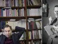 En man i en bokhylla, en annan man vid en mikrofon, båda verkar fördjupade i det eviga dikt.