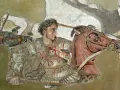 Mosaik som skildrar Alexander den stores rike, med honom på hästryggen i strid.