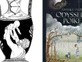 Antik vas med en bebis som lyfts, bredvid bokomslag för "Odysseus Pojke" av Annika Thor. Vem skrev Iliaden och Odysséen?
