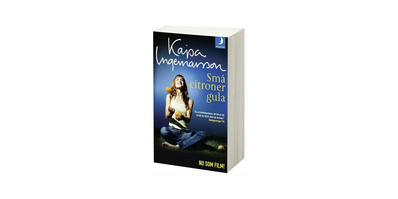 Bokomslag för "Små citroner gula" av Kajsa Ingemarsson. En kvinna jonglerar med citroner.