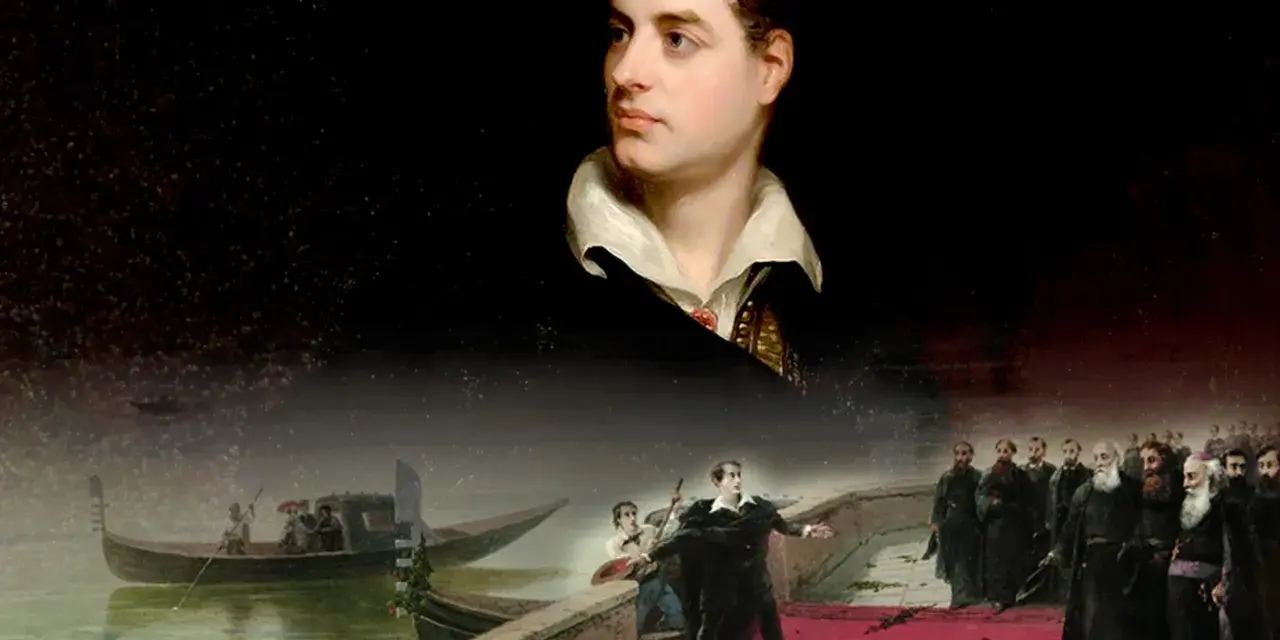 Lord Byron dikt inspirerar en venetiansk scen med gondoler och en folkmassa.