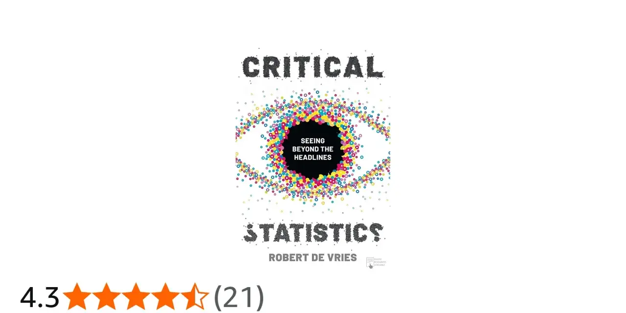 Boken "Critical Statistics" av Robert de Vries, med en ögonbild av färgglada prickar.