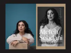 Atefeh Sebdani, författare till "Min hand i min", poserar med en blick som speglar djup.