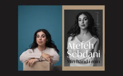 Atefeh Sebdani, författare till "Min hand i min", poserar med en blick som speglar djup.
