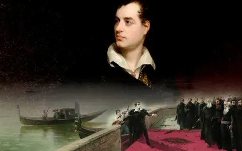 Lord Byron dikt inspirerar en venetiansk scen med gondoler och en folkmassa.