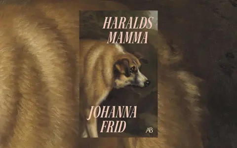 Bokomslag för "Haralds mamma" av Johanna Frid. En hund tittar sorgset åt sidan.