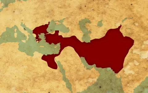 Karta som visar Alexander den stores imperium i rött, sträckande sig från Grekland till Indien.