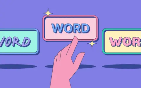 En hand pekar på en av tre rutor med ordet "WORD" i olika stilar. Ett visuellt sätt att välja rätt ord eller påpekar synonym.