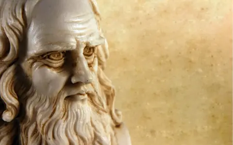 Byst av en vis man med skägg, kanske en representation av vad Leonardo da Vinci gjorde: utforskade mänsklighetens visdom.