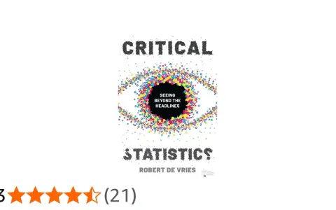 Boken "Critical Statistics" av Robert de Vries, med en ögonbild av färgglada prickar.