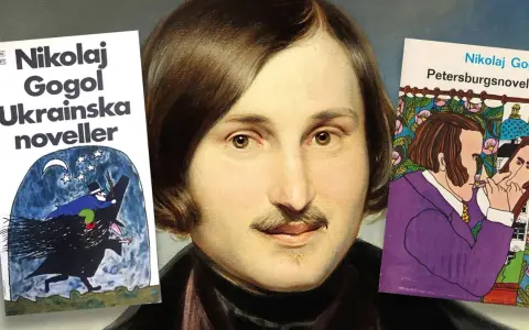Nikolaj Gogols "Ukrainska noveller" och "Petersburgsnoveller" bredvid hans porträtt. En magisk resa genom hans noveller.