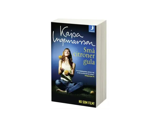 Bokomslag för "Små citroner gula" av Kajsa Ingemarsson. En kvinna jonglerar med citroner.