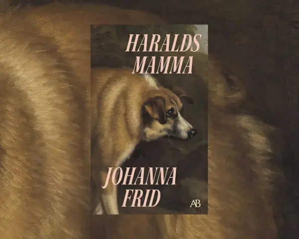 Bokomslag för "Haralds mamma" av Johanna Frid. En hund tittar sorgset åt sidan.