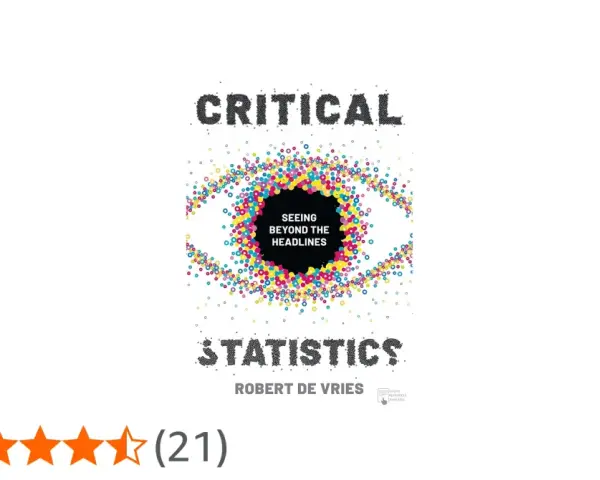 Boken "Critical Statistics" av Robert de Vries, med en ögonbild av färgglada prickar.