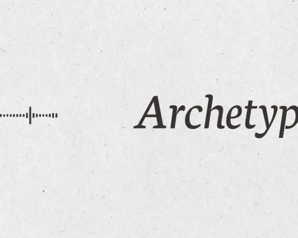En ljudvåg och texten "Archetypes" på en ljus bakgrund. En symbol med ett "J" i en cirkel syns i övre vänstra hörnet.