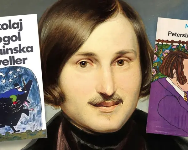 Nikolaj Gogols "Ukrainska noveller" och "Petersburgsnoveller" bredvid hans porträtt. En magisk resa genom hans noveller.