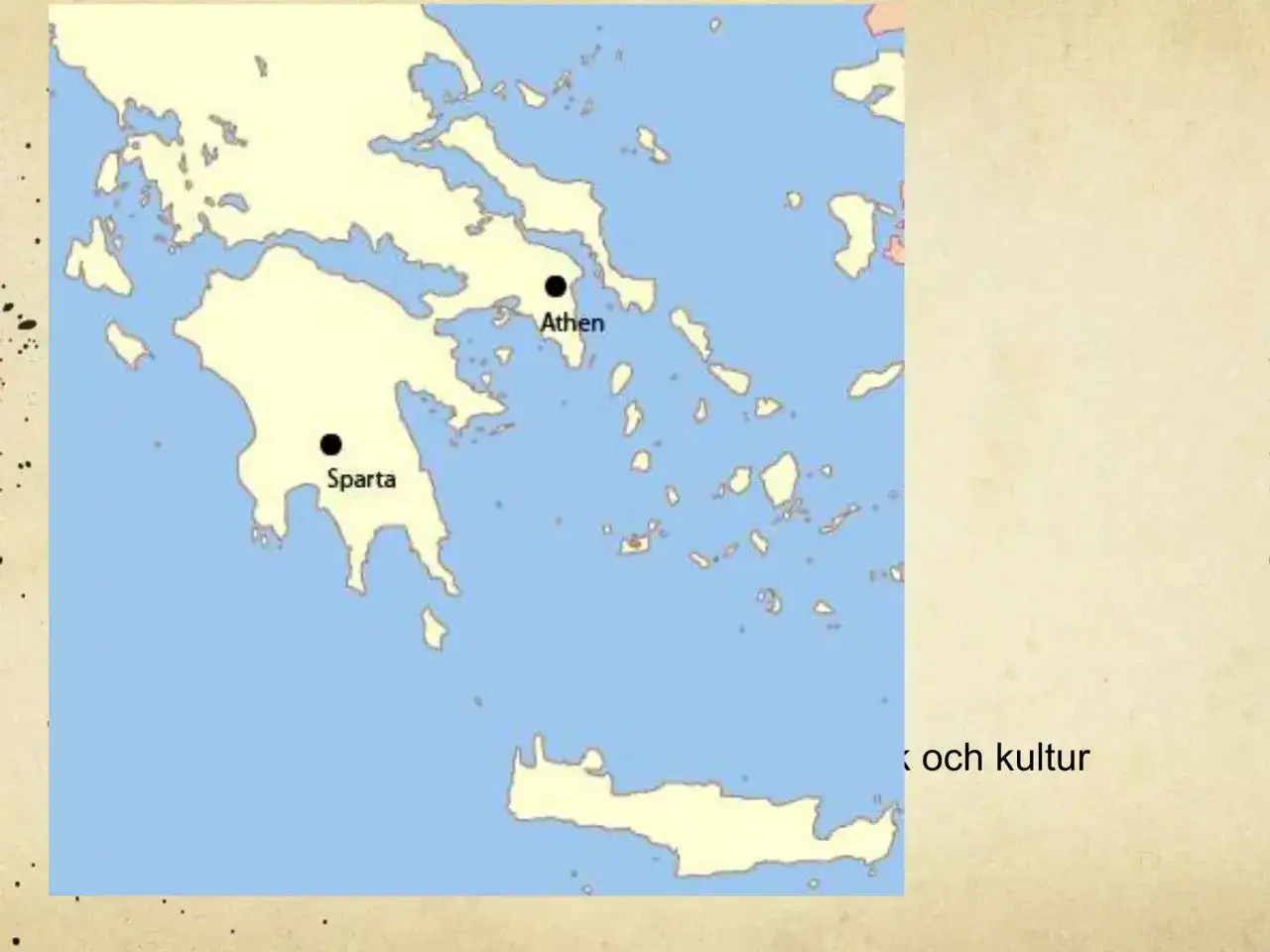 Karta &ouml;ver Grekland som visar Sparta och Aten, tv&aring; viktiga st&auml;der i antikens historia och kultur.